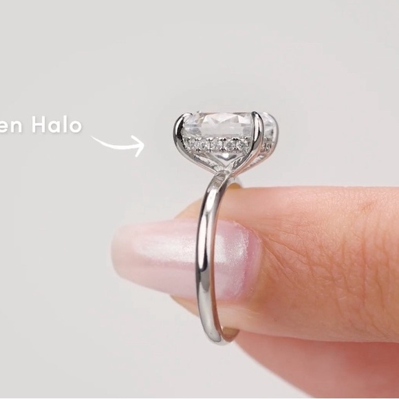 SOLD $210 3 Carat Oval Simulated Diamond .925 Sterling Silver with Hidden Halo - Picture 3 of 12